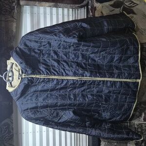 Dark Blue Quilted Jacket with Beige Trim/interior